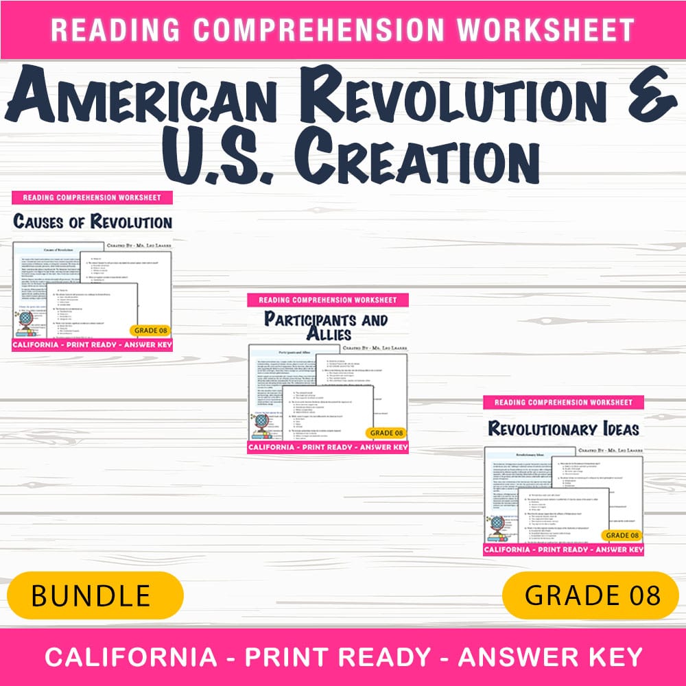 Grade 8 American Revolution & U.S. Creation Social Studies Lesson Bundle - CA — bundle cover