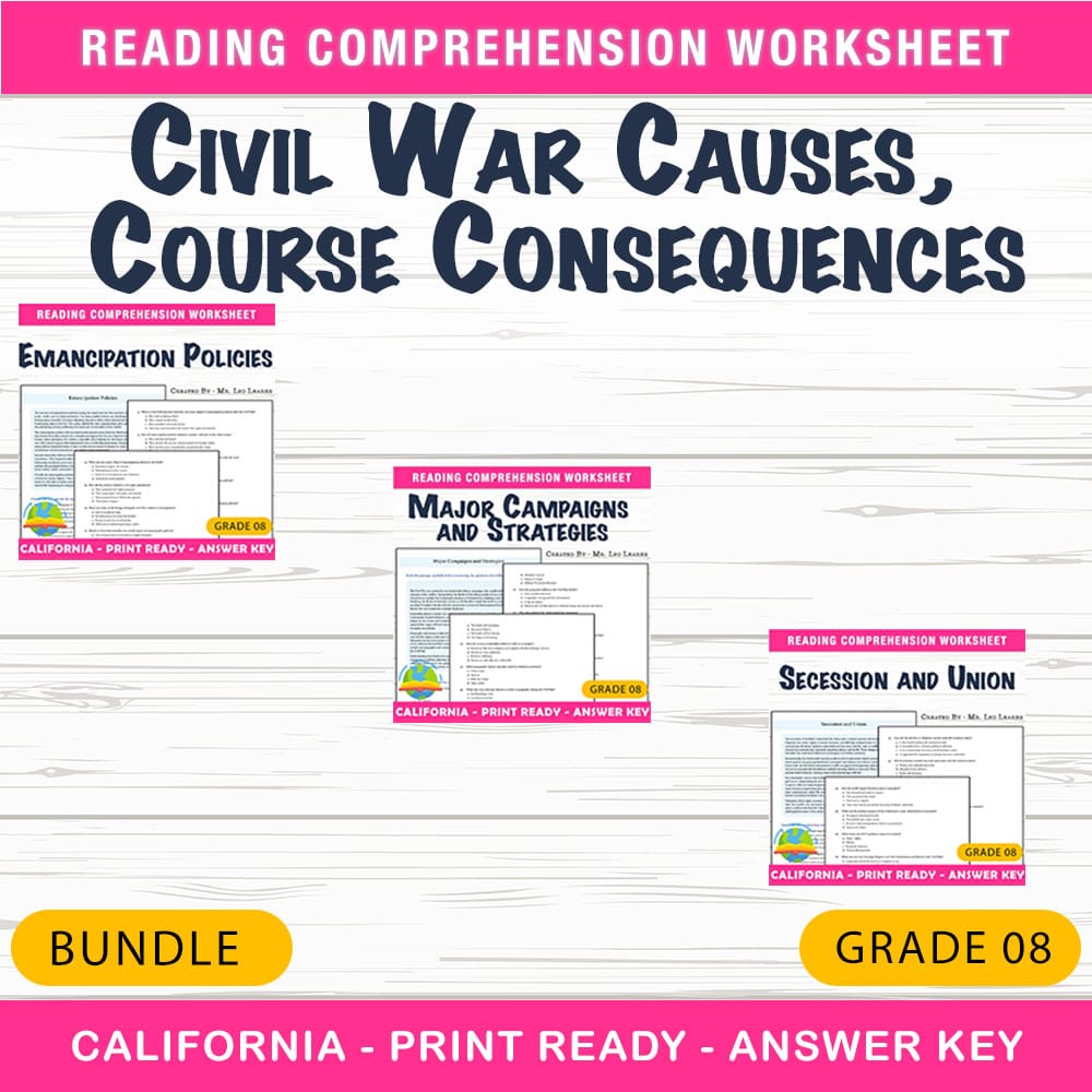 Grade 8 Civil War Causes, Course Consequences Social Studies Custom: California — bundle cover