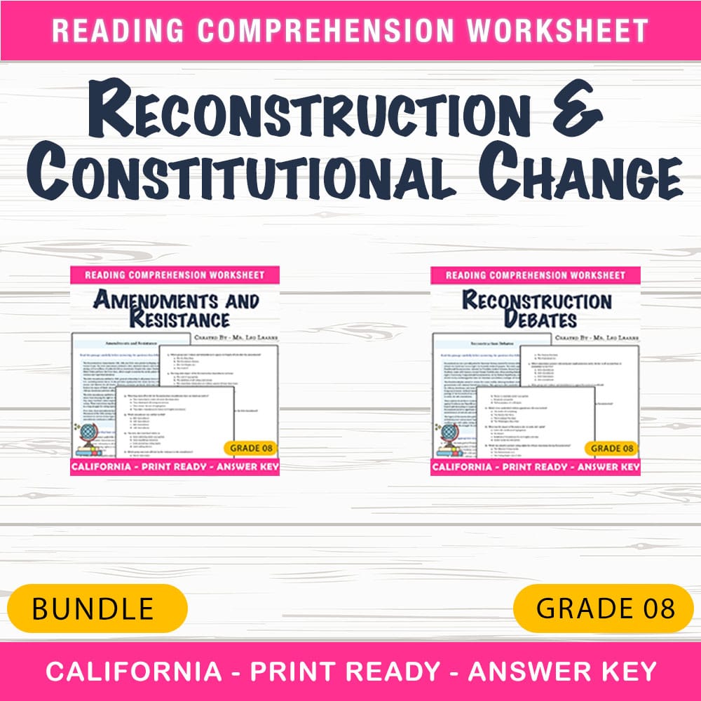 Grade 8 Reconstruction & Constitutional Change Social Studies Bundle—California — bundle cover