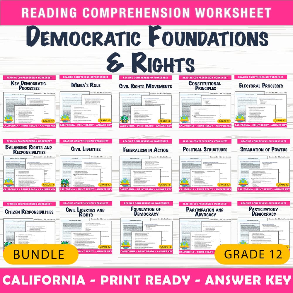 Grade 12 Democratic Foundations & Rights Social Studies Custom Bundle  — bundle cover