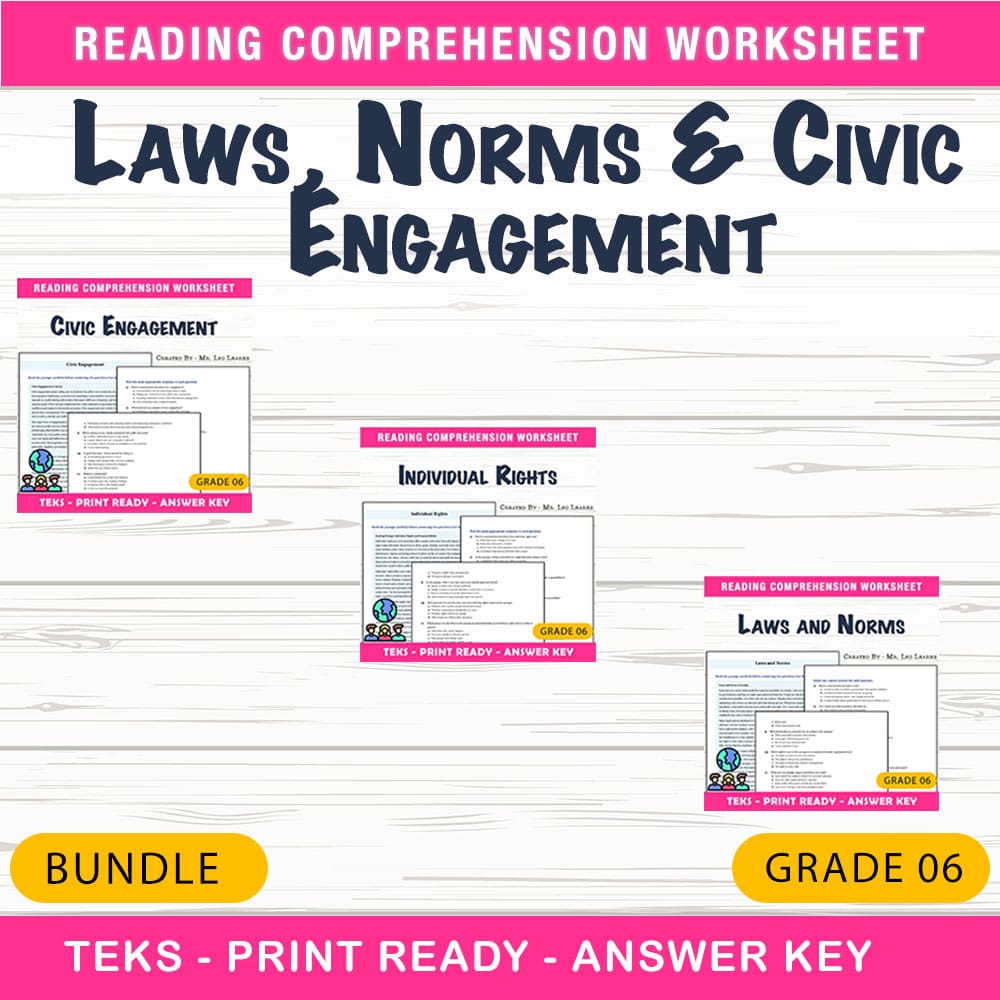 Grade 6 Laws, Norms & Civic Engagement Lesson Bundle | TEKS Social Studies — bundle cover