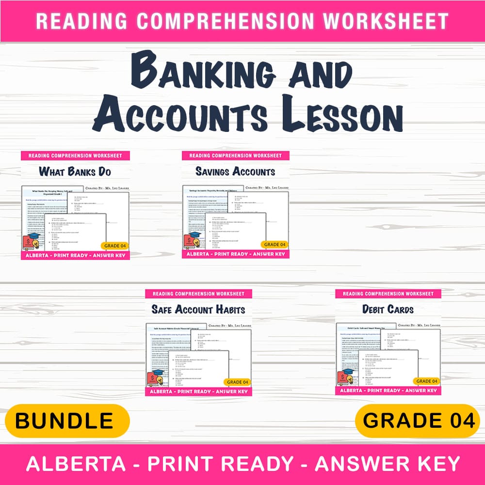 Grade 4 Banking and Accounts Lesson Bundle — Financial Literacy (Alberta) — bundle cover