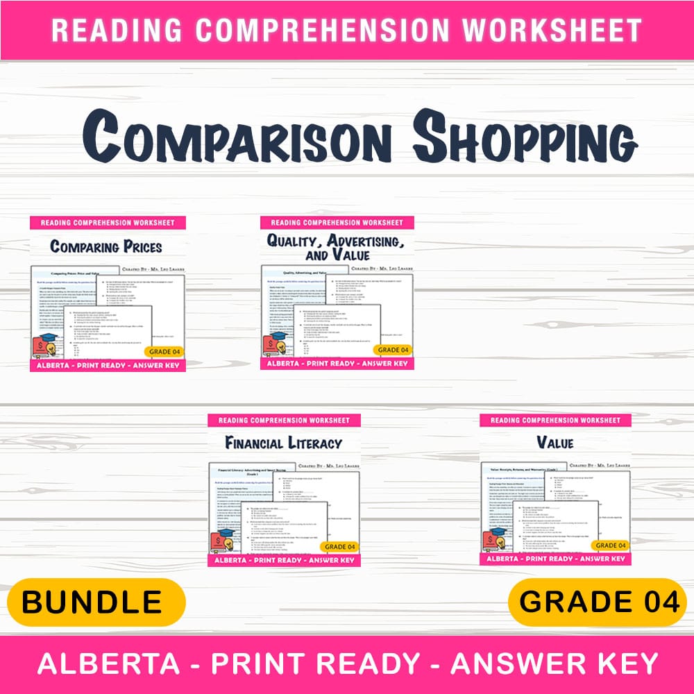 Comparison Shopping Lesson Bundle | Grade 4 Financial Literacy | Alberta — bundle cover