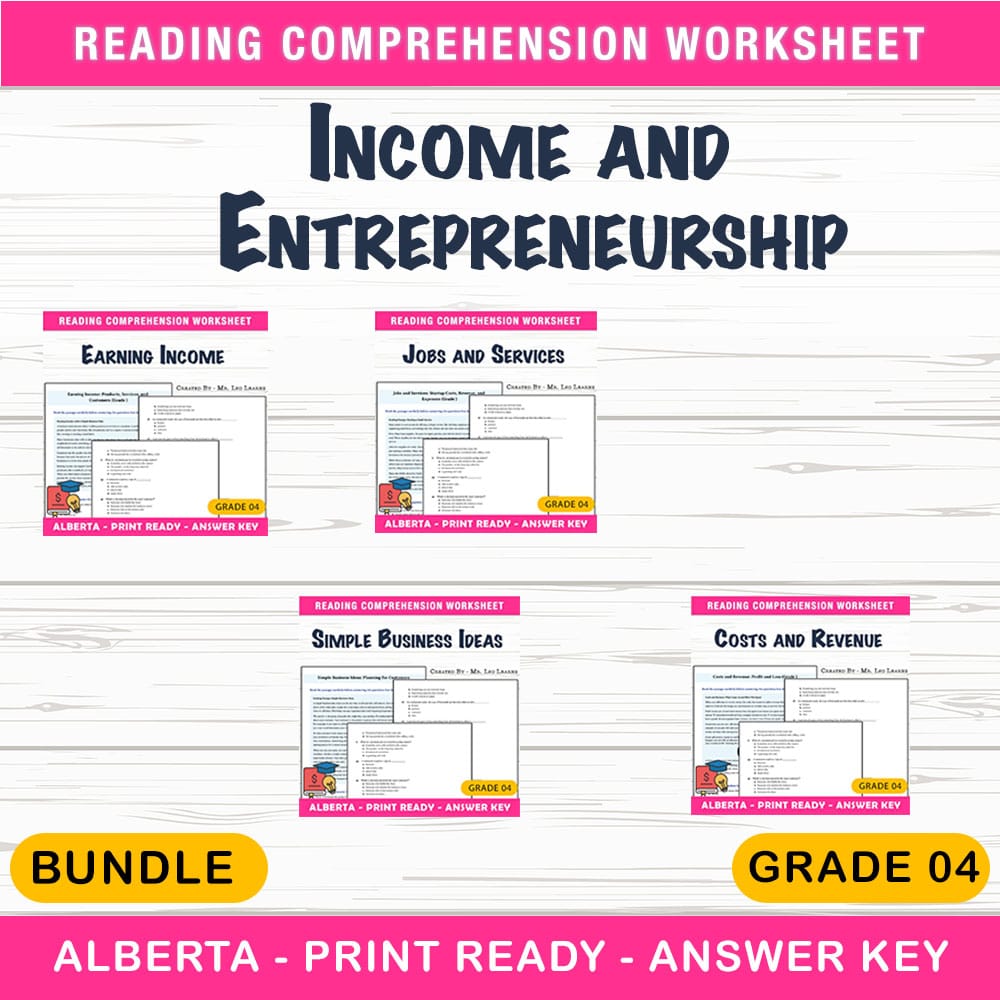 Grade 4 Income and Entrepreneurship Lesson Bundle | Financial Literacy Alberta — bundle cover