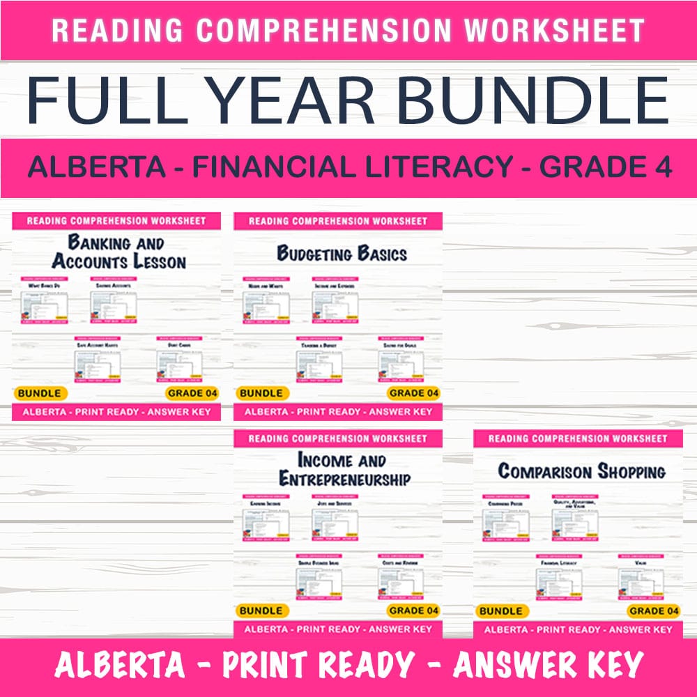 Grade 4 Financial Literacy Lesson Bundle | Alberta Banking & Budgeting — bundle cover