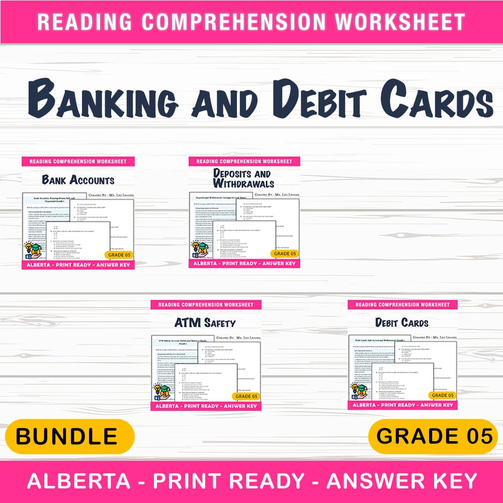 Grade 5 Banking and Debit Cards Worksheets Bundle | Alberta Financial Literacy — bundle cover