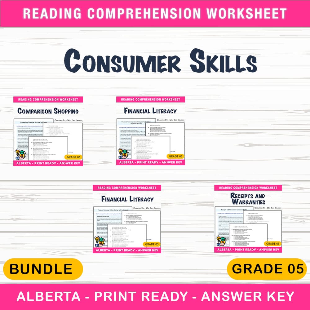 Consumer Skills Worksheets Bundle | Grade 5 Financial Literacy | Alberta — bundle cover