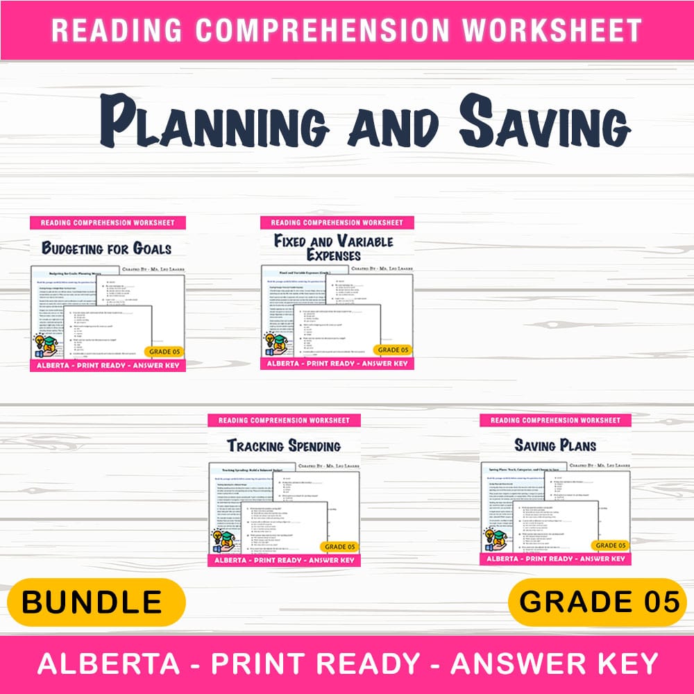 Planning and Saving Financial Literacy Lesson Bundle – Grade 5 Alberta — bundle cover