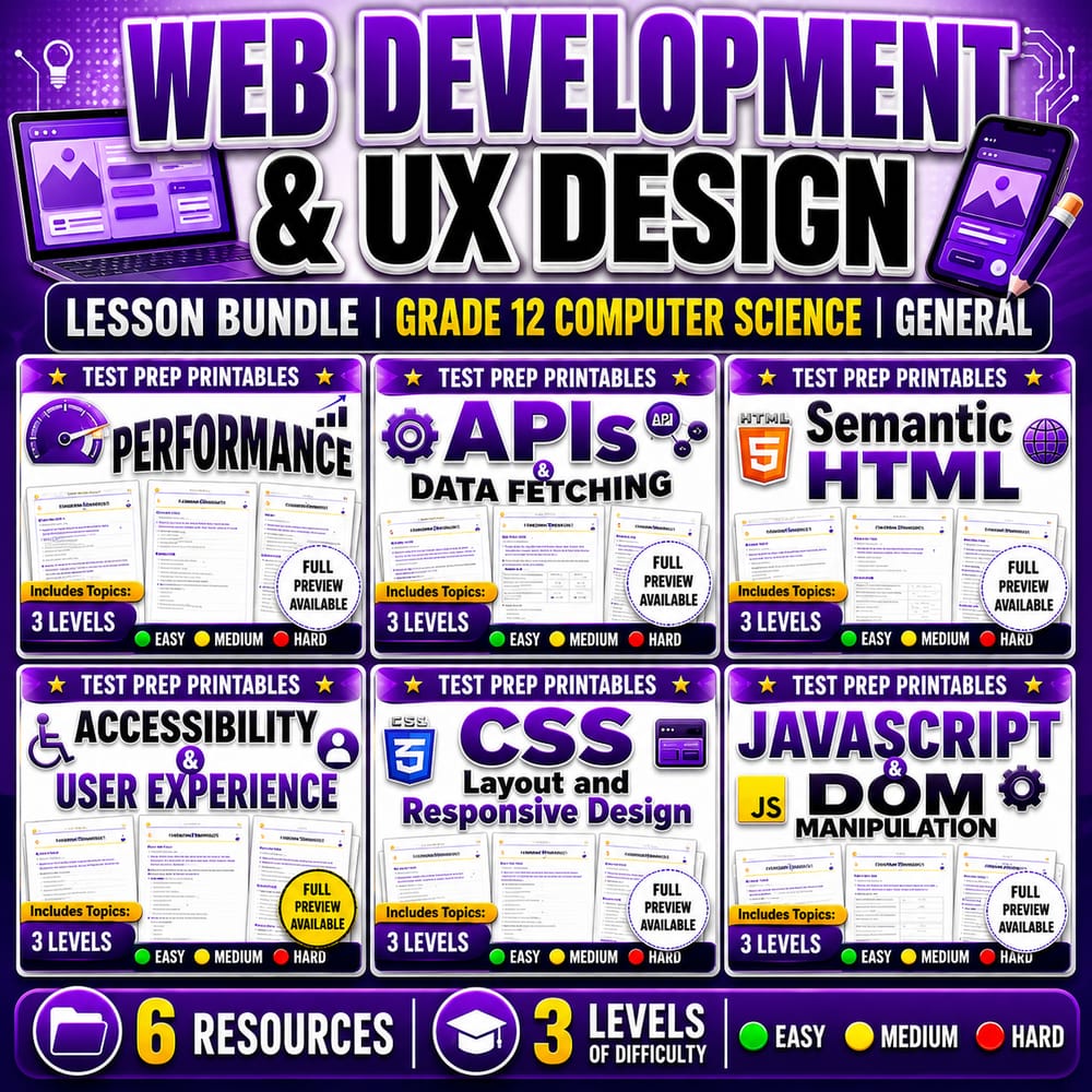Web Development & UX Design Lesson Bundle | Grade 12 Computer Science | General — bundle cover