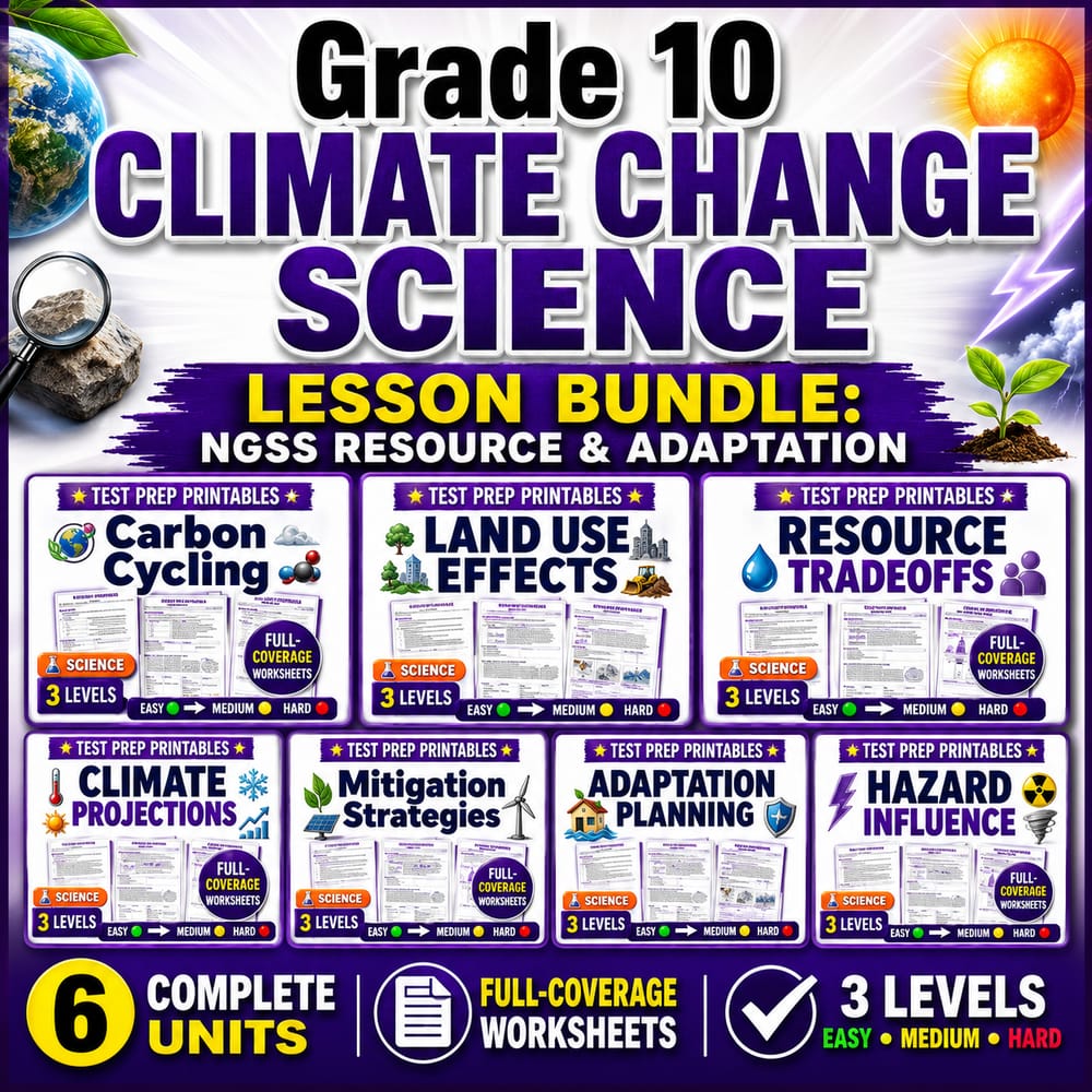 Grade 10 Climate Change Science Lesson Bundle: NGSS Resource & Adaptation — bundle cover