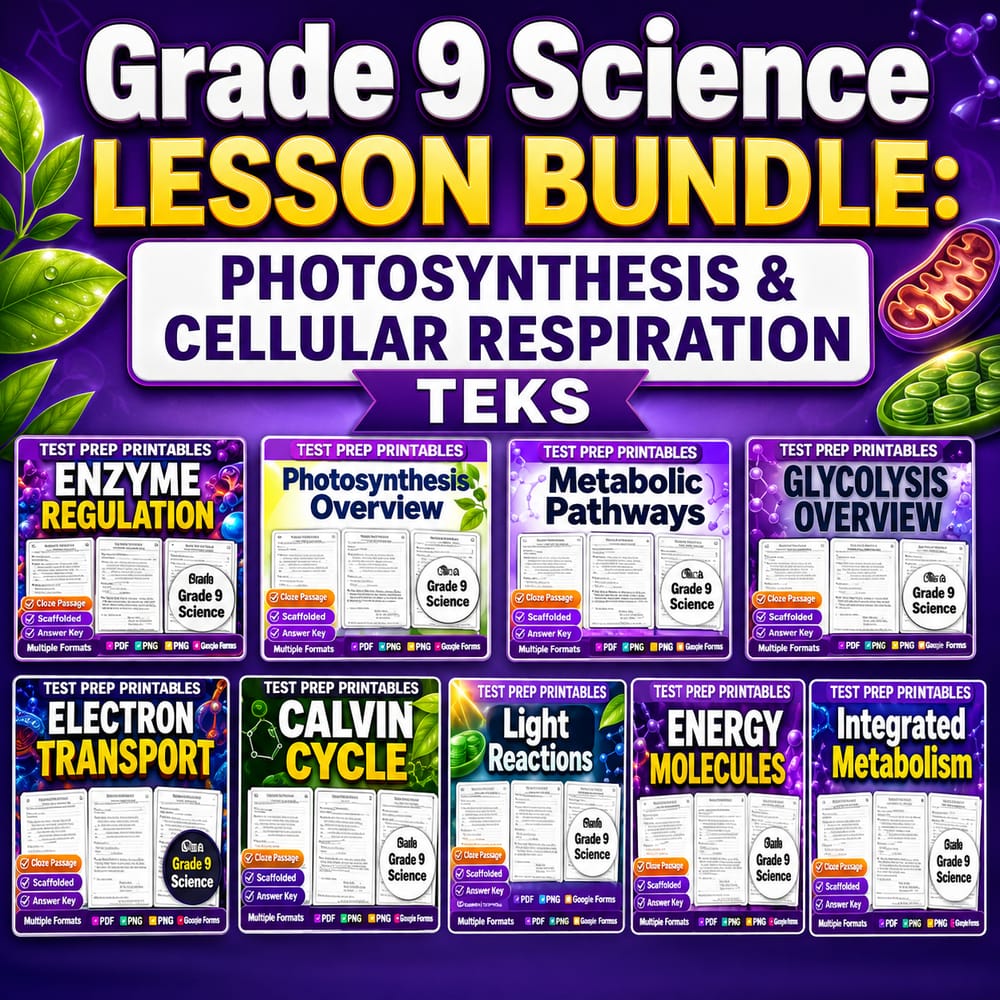 Grade 9 Science Lesson Bundle: Photosynthesis & Cellular Respiration TEKS — bundle cover