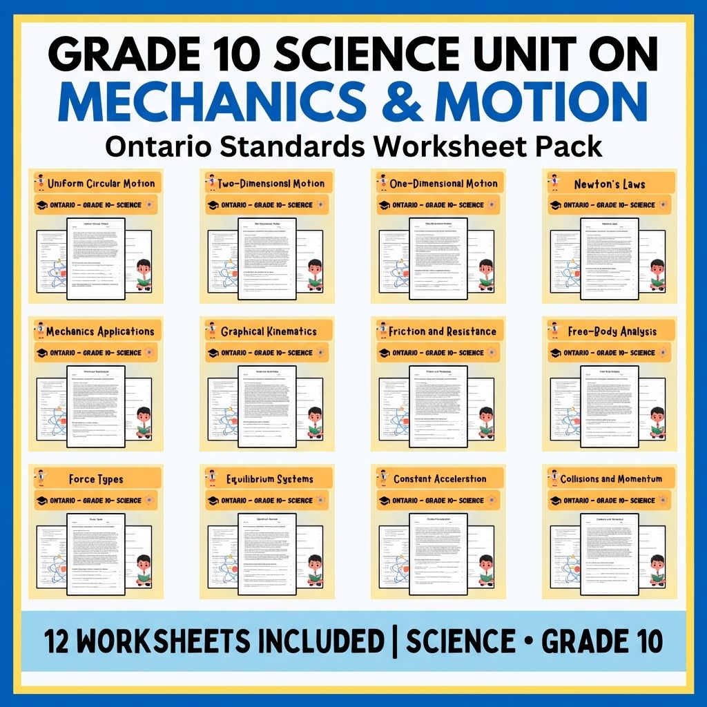 Grade 10 Science Unit Bundle | Motion, Forces & Mechanics Worksheets (Ontario Standards) — bundle cover