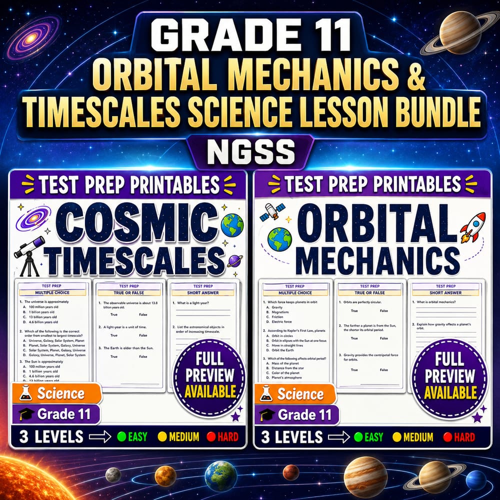 Grade 11 Orbital Mechanics & Timescales Science Lesson Bundle NGSS — bundle cover
