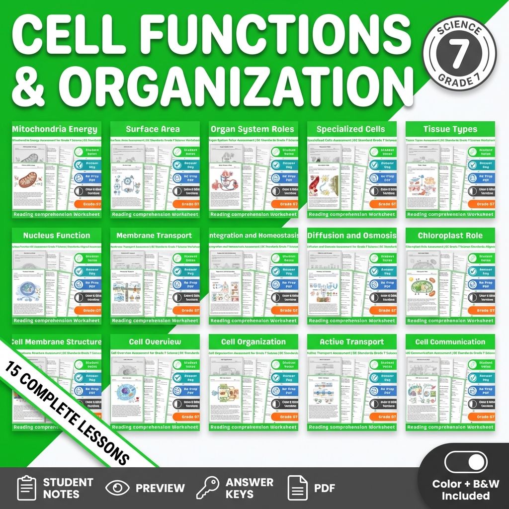 Grade 7 Science | Cell Functions & Organization Assessment – Standards-Aligned — bundle cover
