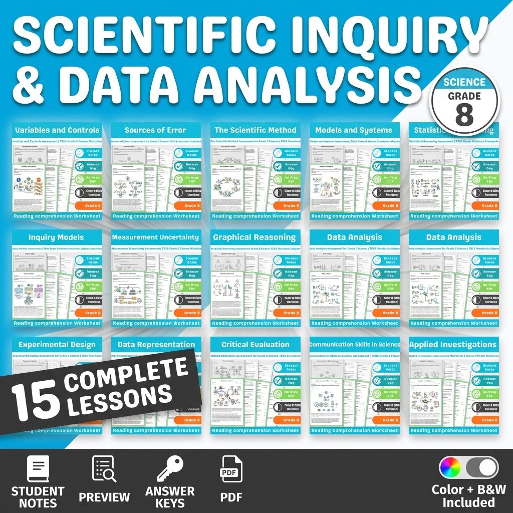 Grade 8 Scientific Inquiry & Data Analysis Science Lesson Bundle TEKS — bundle cover