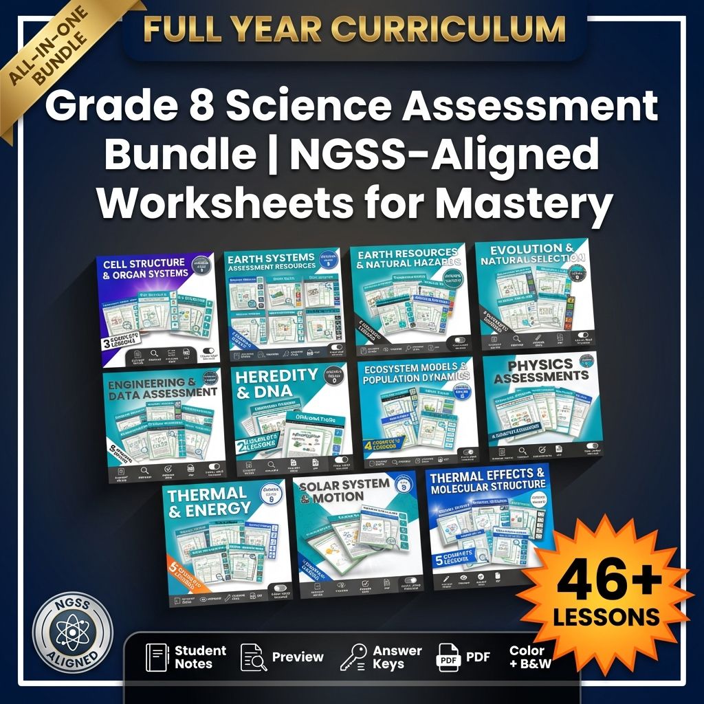 Grade 8 Science Full Year Bundle | NGSS Assessment Worksheets & Resources — bundle cover