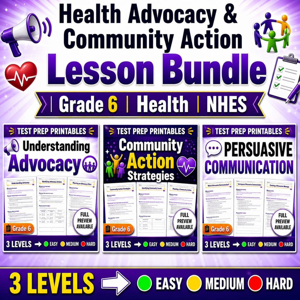 Health Advocacy & Community Action Lesson Bundle | Grade 6 Health | NHES — bundle cover