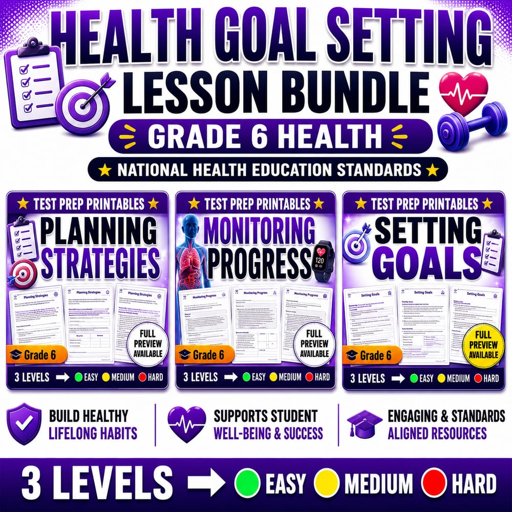 Health Goal Setting Lesson Bundle – Grade 6 Health (National Health Education Standards) — bundle cover