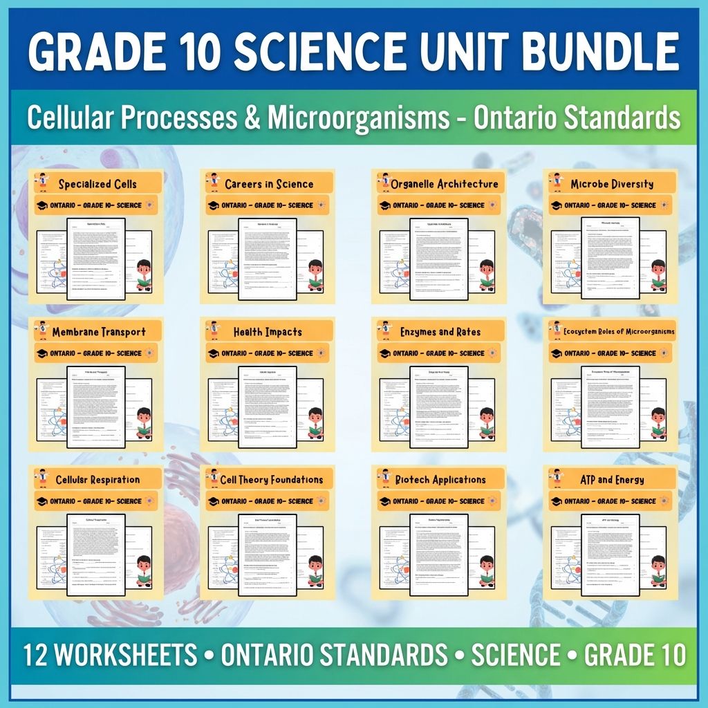 Grade 10 Science Unit | Cells, Photosynthesis & Microbes Worksheet Pack  — bundle cover