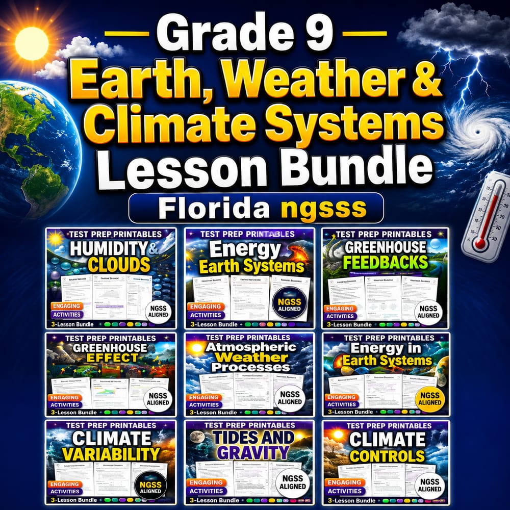 Grade 9 Earth, Weather & Climate Systems Lesson Bundle | Florida ngsss — bundle cover