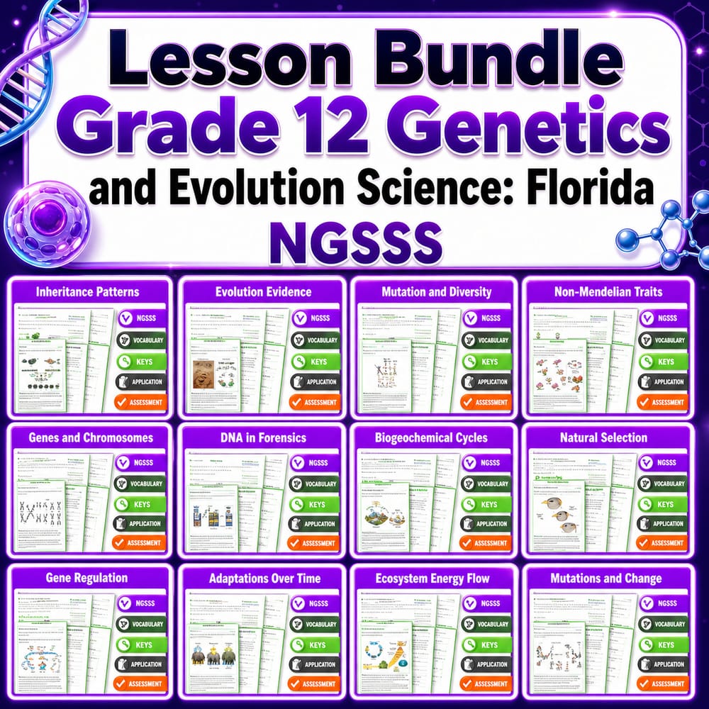 Lesson Bundle Grade 12 Genetics and Evolution Science: Florida NGSSS — bundle cover