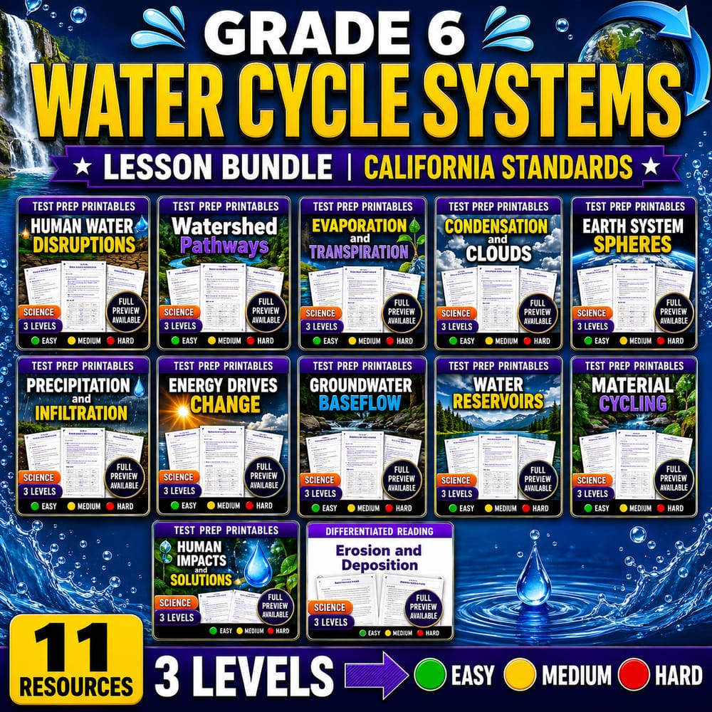 Grade 6 Water Cycle Systems Lesson Bundle | California Standards — bundle cover