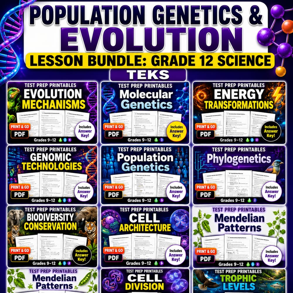 Population Genetics & Evolution Lesson Bundle: Grade 12 Science TEKS — bundle cover