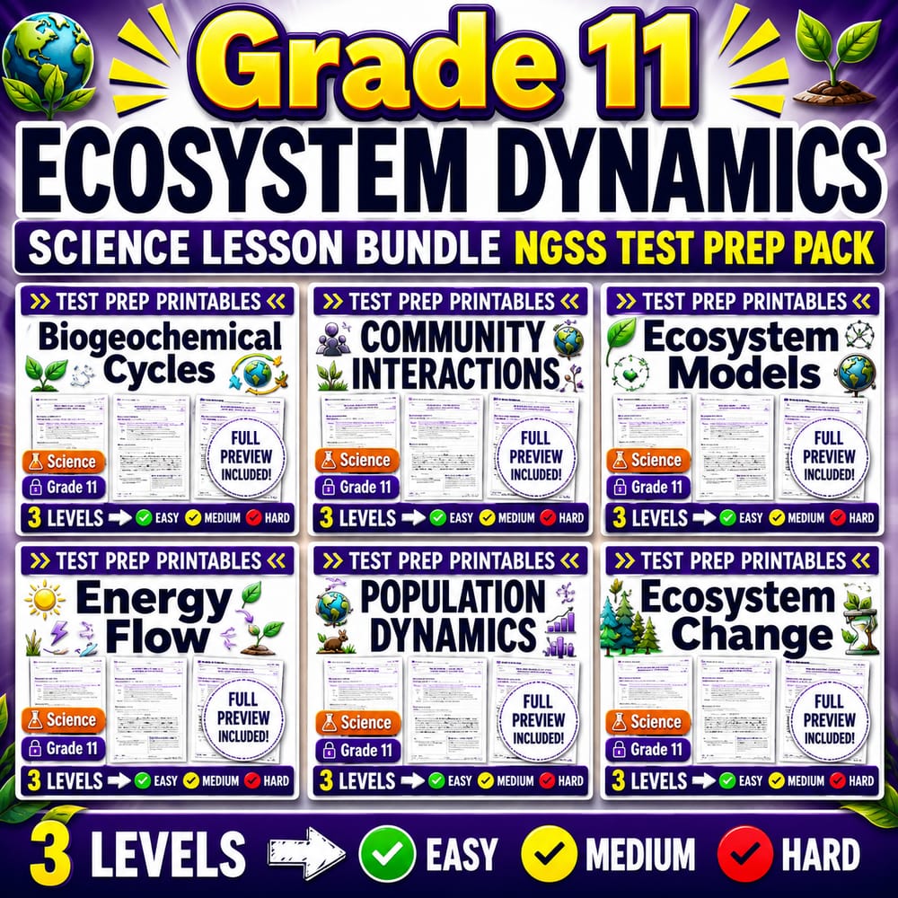 Grade 11 Ecosystem Dynamics Science Lesson Bundle NGSS Test Prep Pack — bundle cover