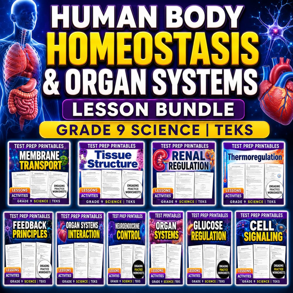 Human Body Homeostasis & Organ Systems Lesson Bundle | Grade 9 Science | TEKS — bundle cover