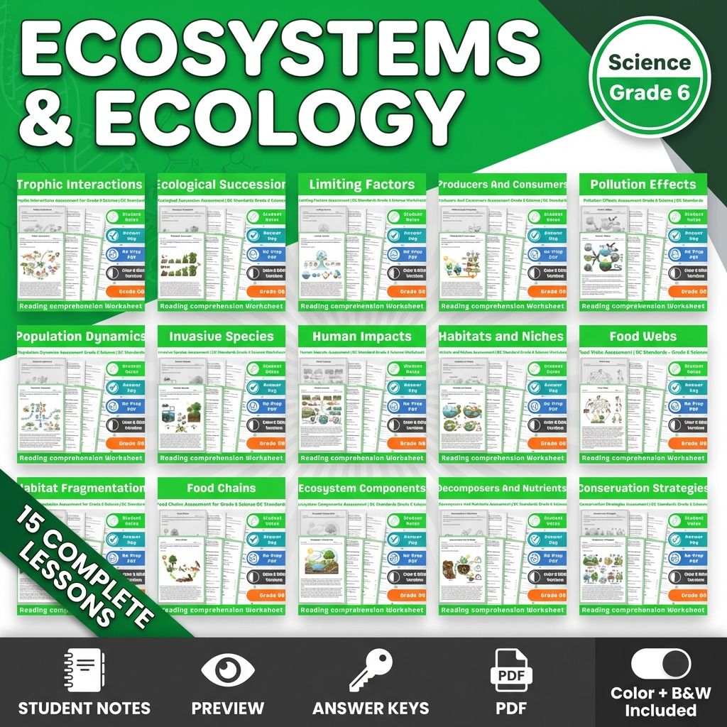 Grade 6 Science – Ecosystems Assessment & Ecology Lesson Bundle | Standards-Aligned — bundle cover