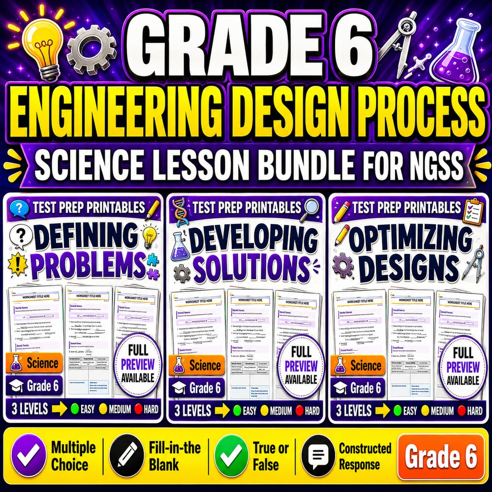 Grade 6 Engineering Design Process Science Lesson Bundle for NGSS — bundle cover
