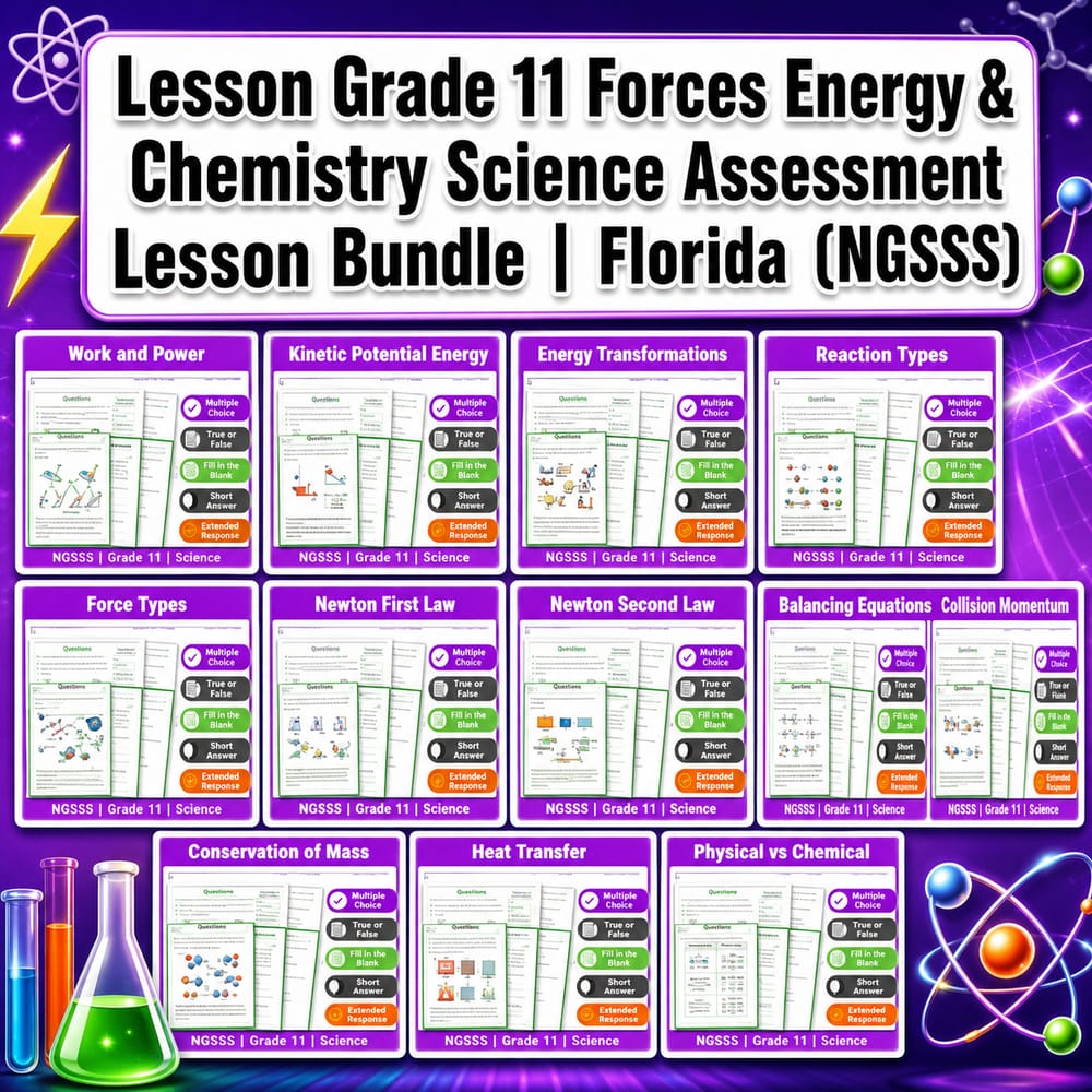 Lesson Grade 11 Forces Energy & Chemistry Science Assessment Lesson Bundle | Florida (NGSSS) — bundle cover