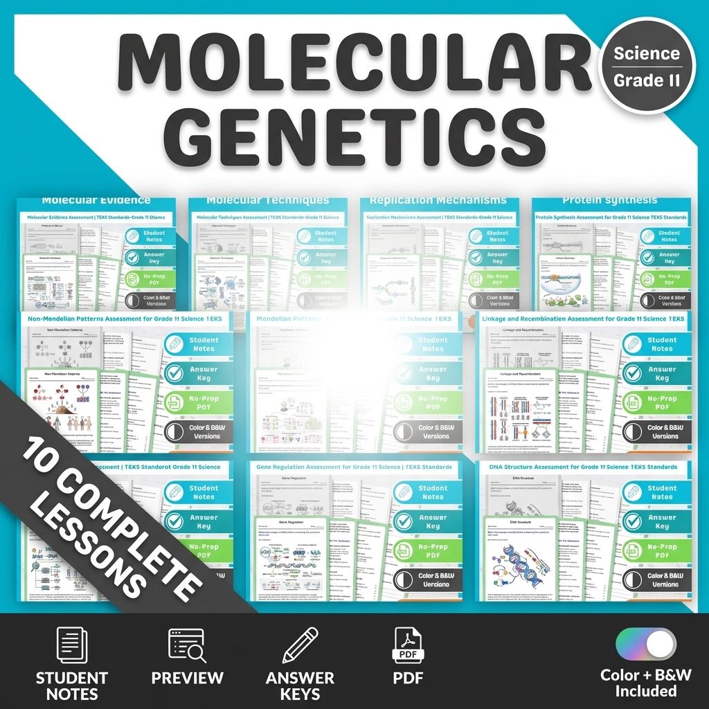 Grade 11 Molecular Genetics Science Lesson Bundle: TEKS Assessments — bundle cover