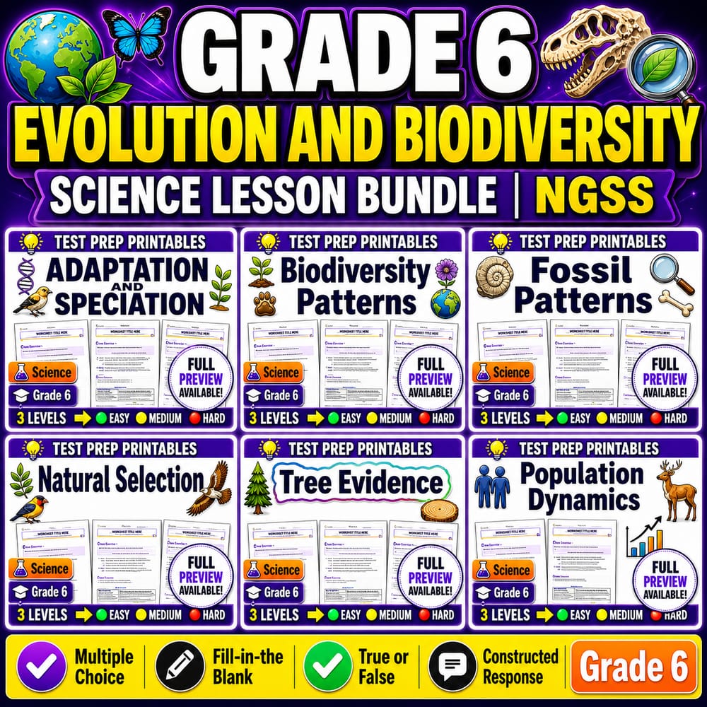Grade 6 Evolution and Biodiversity Science lesson bundle | NGSS — bundle cover