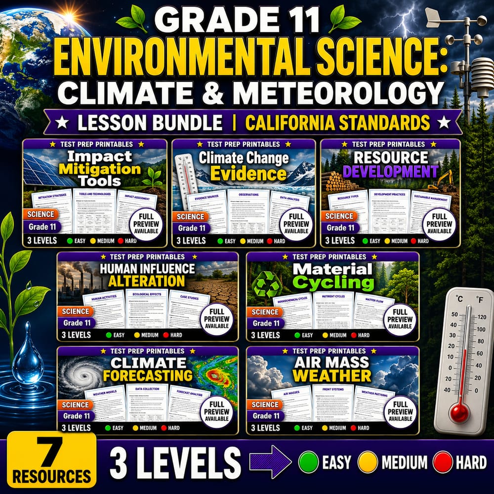 Grade 11 Environmental Science: Climate & Meteorology Lesson Bundle | California Standards — bundle cover