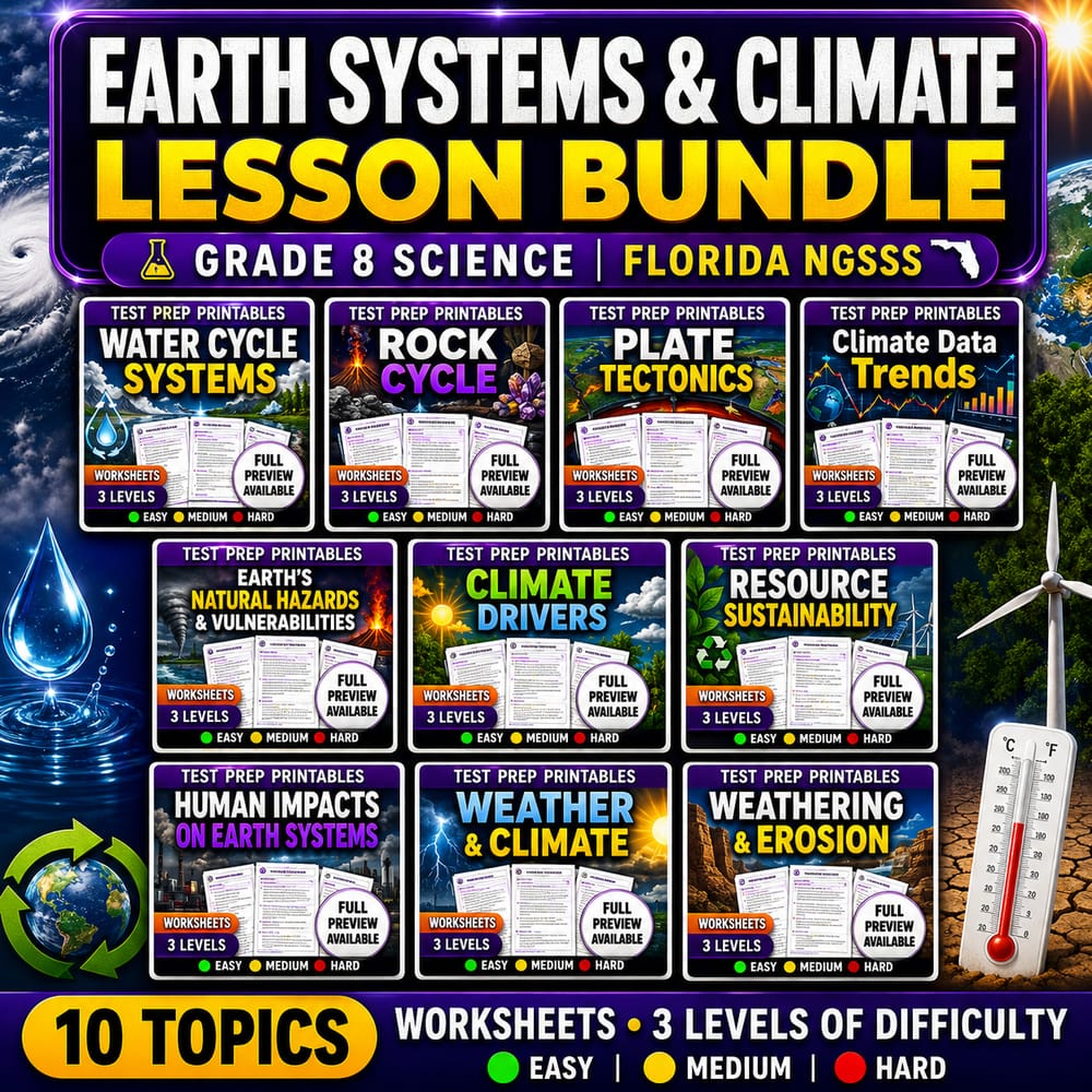 Earth Systems & Climate Lesson Bundle | Grade 8 Science | Florida NGSSS — bundle cover