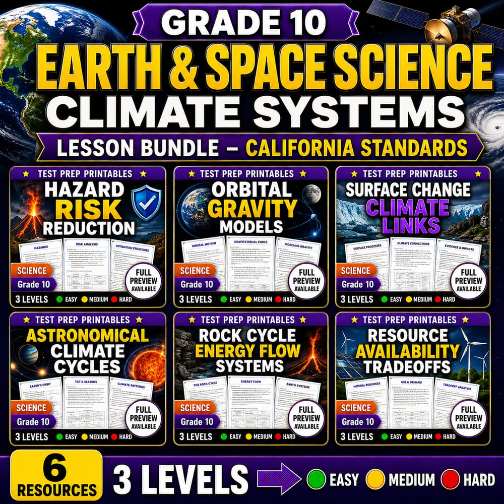 Grade 10 Earth & Space Science Climate Systems Lesson Bundle – California Standards — bundle cover