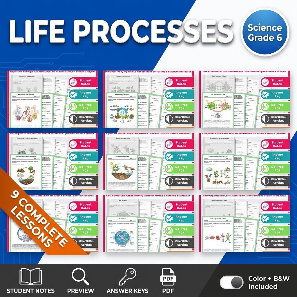 Grade 6 Life Processes Science Lesson Bundle Assessment: General Framework — bundle cover