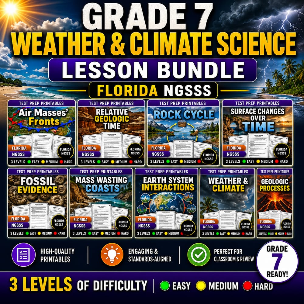 Grade 7 Weather & Climate Science Lesson Bundle | Florida NGSSS — bundle cover