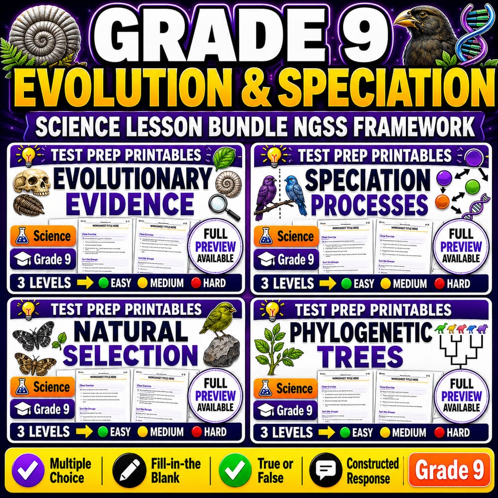 Grade 9 Evolution & Speciation Science Lesson Bundle NGSS Framework — bundle cover