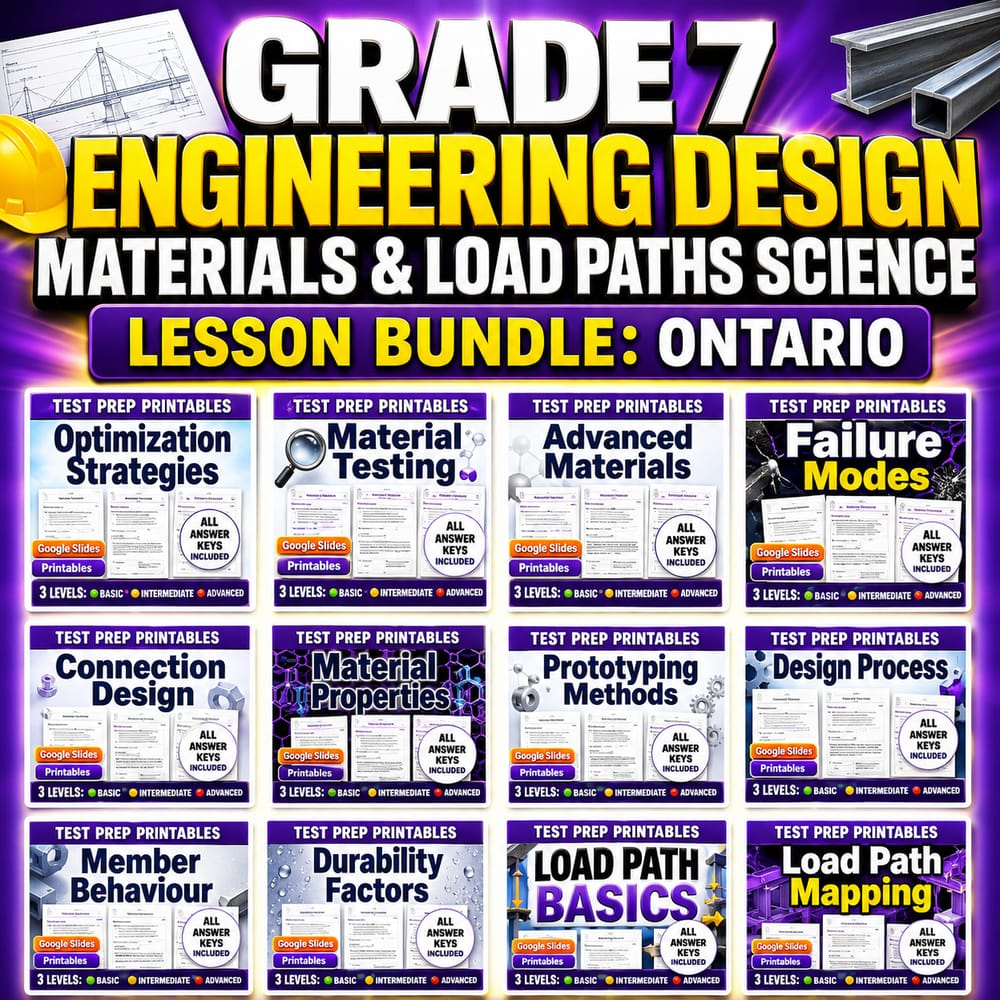 Grade 7 Engineering Design Materials & Load Paths Science Lesson Bundle: Ontario — bundle cover