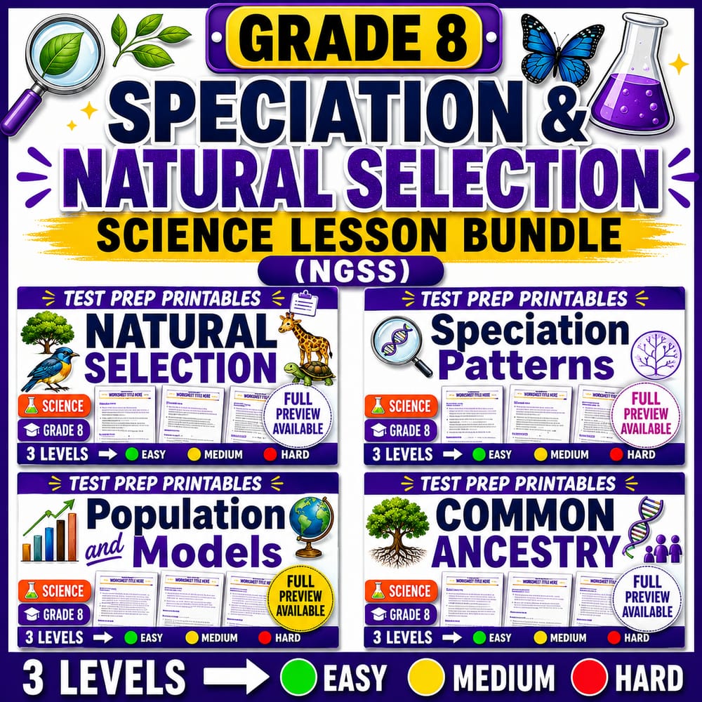 Grade 8 Speciation & Natural Selection Science Lesson Bundle (NGSS) — bundle cover