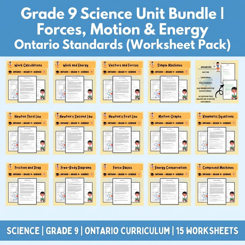 Grade 9 Science Unit | Forces, Motion & Energy Worksheets (Ontario Standards) — bundle cover