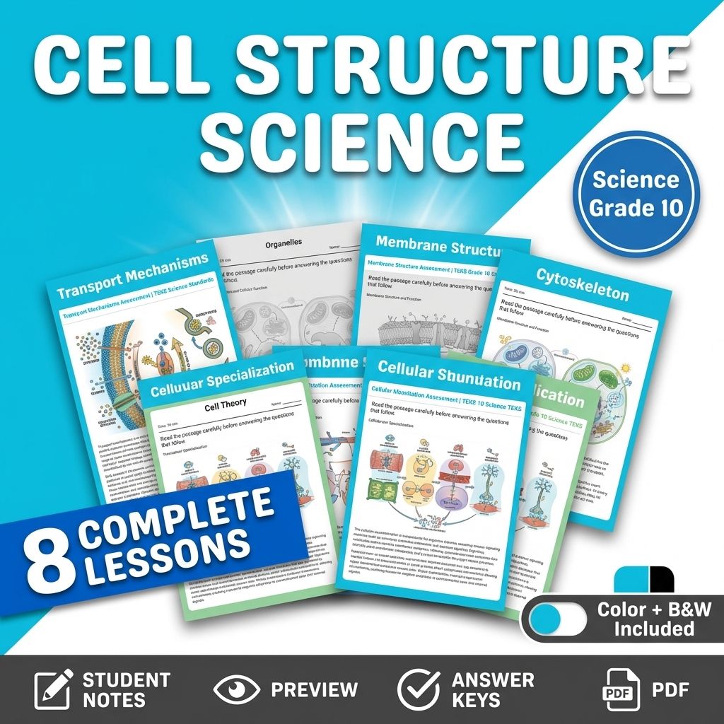 Grade 10 Cell Structure and Function Unit Science Lesson Bundle TEKS — bundle cover