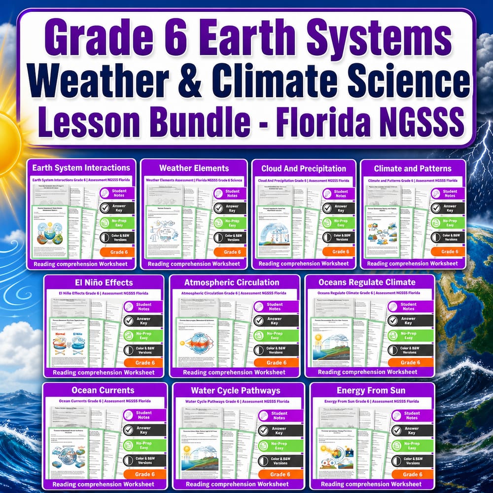 Grade 6 Earth Systems Weather & Climate Science Lesson Bundle – Florida NGSSS — bundle cover