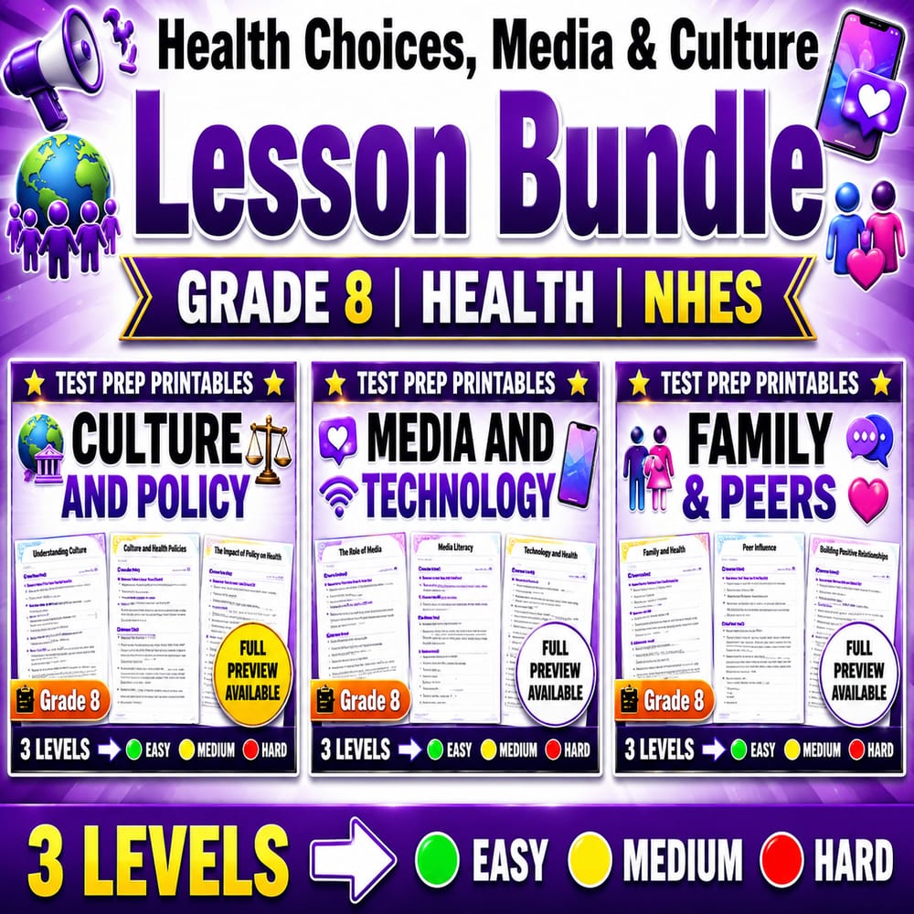 Health Choices, Media & Culture Lesson Bundle | Grade 8 Health NHES — bundle cover