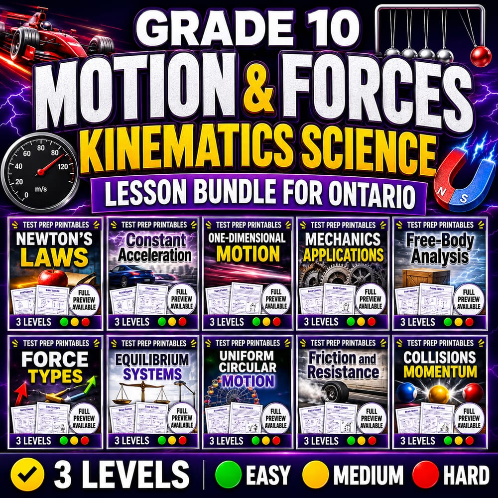 Grade 10 Motion & Forces Kinematics Science Lesson Bundle for Ontario — bundle cover