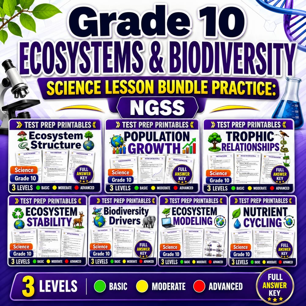 Grade 10 Ecosystems & Biodiversity Science Lesson Bundle Practice: NGSS — bundle cover