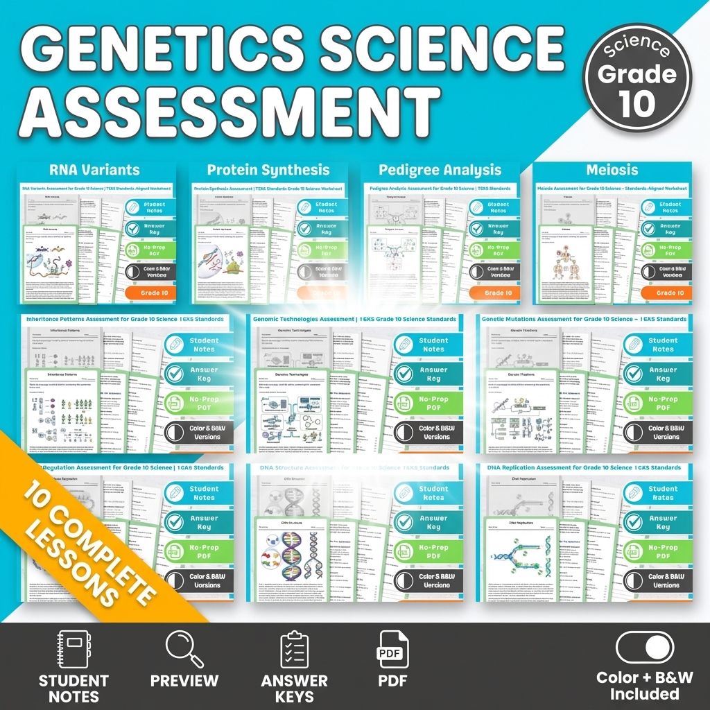 Lesson Grade 10 Genetics: DNA, RNA, Protein Science Lesson Bundle TEKS — bundle cover