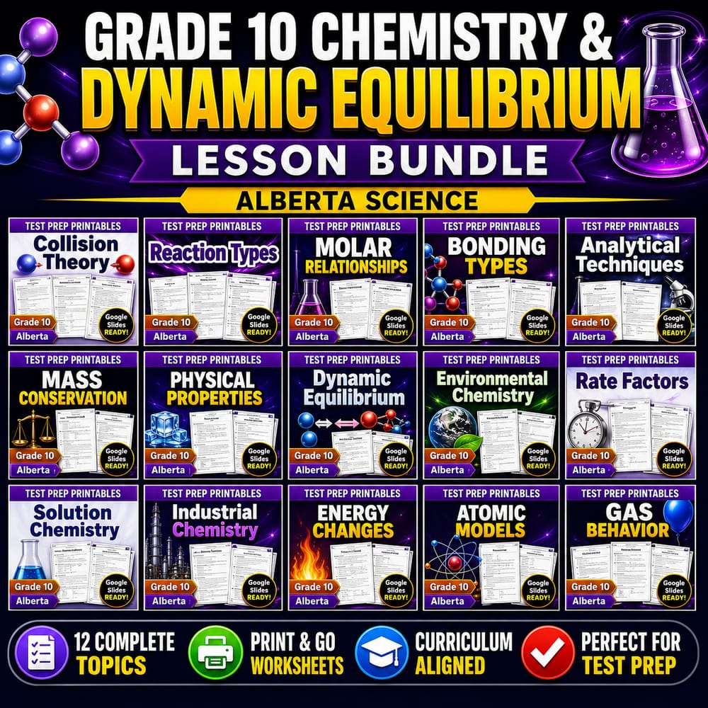 Grade 10 Chemistry & Dynamic Equilibrium Lesson Bundle | Alberta Science — bundle cover